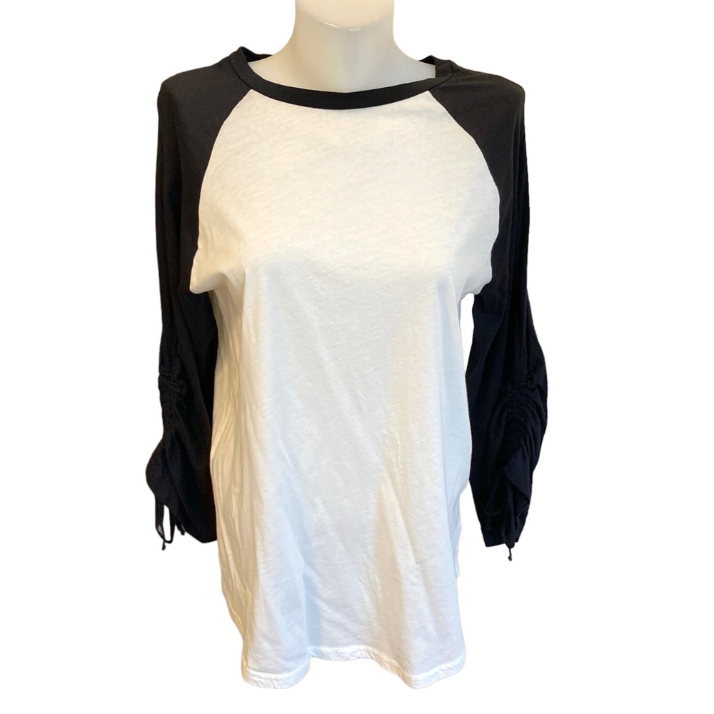 Michelle by Comune raglan black white cotton baseball tee shirt gathered sleeve